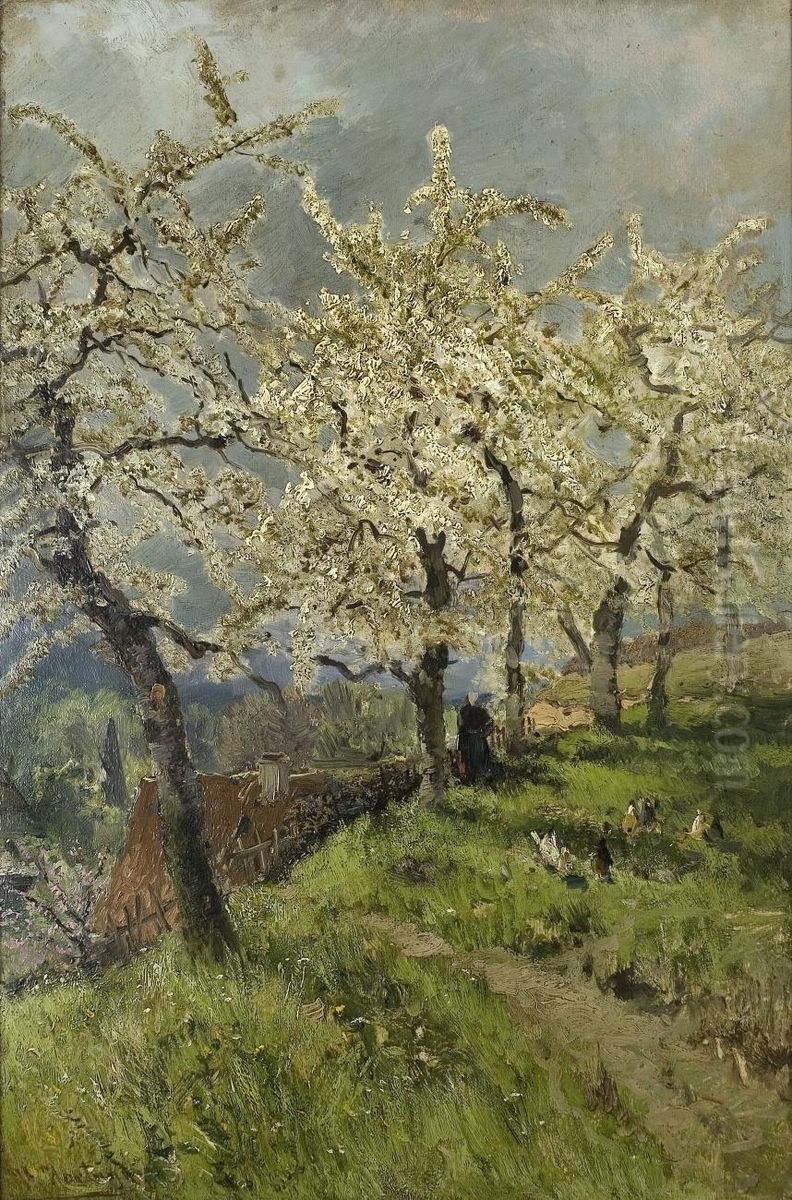 Fruhlingslandschaft Oil Painting by Heinrich Sen Hartung