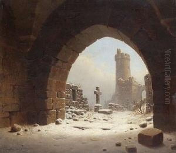 Burgruine. Oil Painting by Carl Georg Adolph Hasenpflug