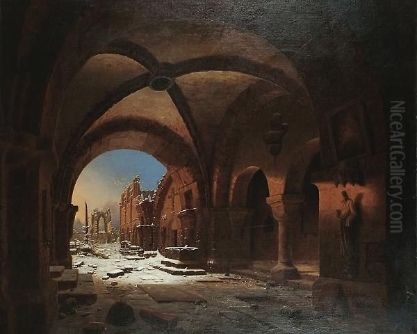 Sunset Upon Walkenrind Cloisters Oil Painting by Carl Georg Adolph Hasenpflug