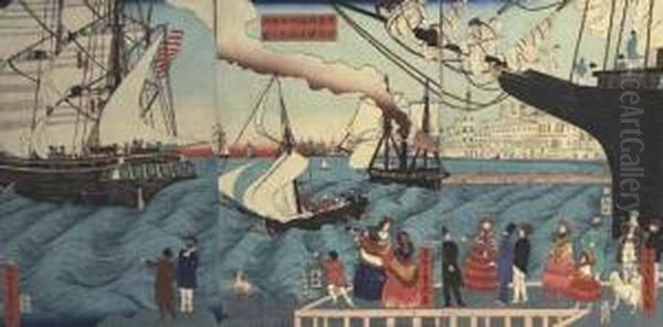 Amerikashu Kariforunia Ko 
Shuppan No Zu (picture Of Departure From A Port In California State In 
America) Oil Painting by Sadahide Hashimoto