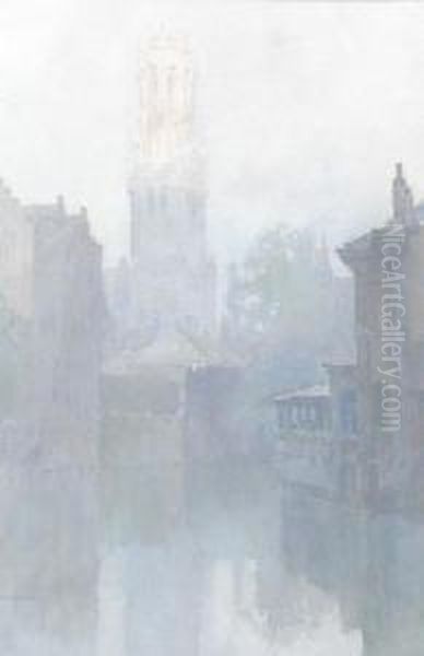 Bruges,
Signed E W Haslehust Oil Painting by Ernest William Haslehurst