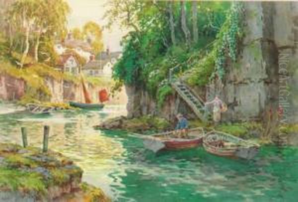 A West Country Creek Oil Painting by Ernest William Haslehurst