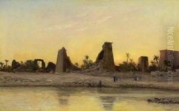 Blick Auf Die Tempel Von Philae In
 Agypten. Oil Painting by Michael Haubtmann