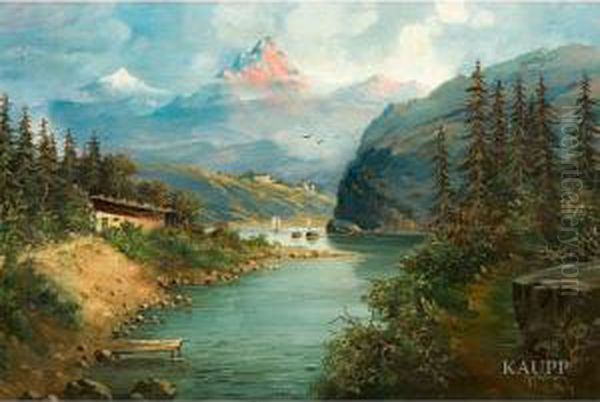 Idyllische Schweizer 
Gebirgslandschaft Mit Flusslauf Am Fusedes Matterhorns In 
Stimmungsvollem Morgenlicht Oil Painting by Karl Hauptmann