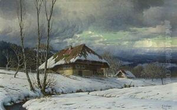 Scharzwaldhaus Im
 Spatwinter. Oil Painting by Karl Hauptmann