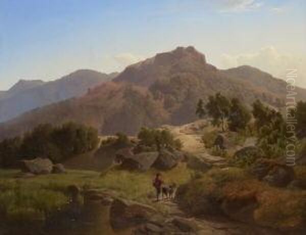 Gebirglsandschaft (silberberg Bei
 Bodenmais?) Oil Painting by Maximilian Haushofer