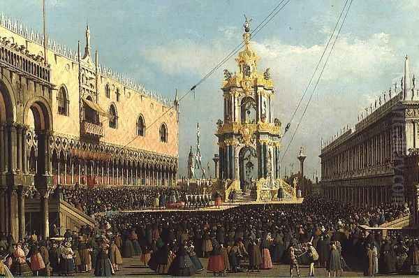 Venice- the Giovedi Grasso Festival in the Piazzetta, 1750s Oil Painting by (Giovanni Antonio Canal) Canaletto