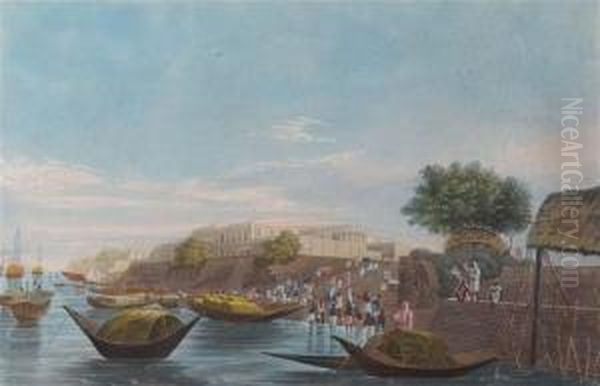 A View Of Chandpal Ghat Oil Painting by Robert Havell, Jr.