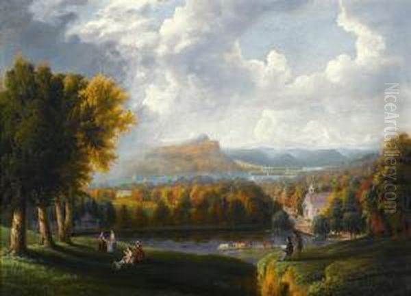 View Of The Hudson River From Tarrytown Oil Painting by Robert Havell, Jr.