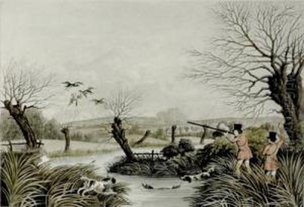 Pair Works Wild Duck Shoot Near Cowley Snipe Shoot Near Oil Painting by Robert Havell, Jr.