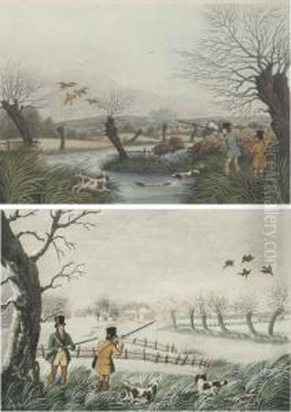 Snype Shooting Near Uxbridge; And Wilde Duck Shooting Near Cowley Oil Painting by Robert Havell, Jr.