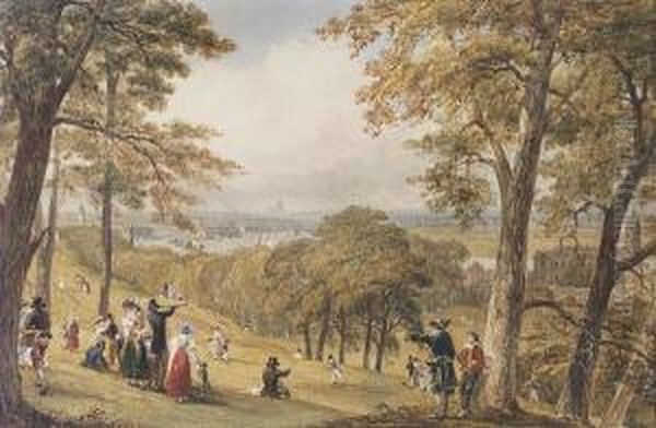 London From Greenwich Park With 
The Old Royal Naval College To The Right, The Royal Observatory To The 
Left And St. Paul's Cathedral On The Central Horizon Oil Painting by William Havell