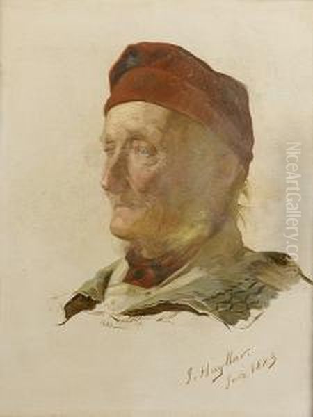 Study Of An Elderly Gentleman In A Red Hat; Study Of A Lady In An Italianate Costume Oil Painting by James Hayllar