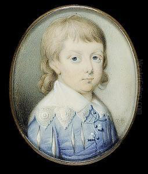 A Boy, Wearing Pale Blue Van 
Dyck Suit, The Coat Slashed To Reveal White, The White Lace Collar Tied 
With Tasseled Cords Oil Painting by Thomas Hazlehurst