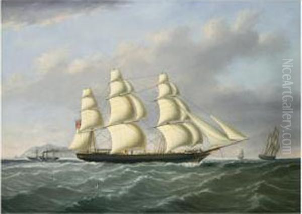 A Three Masted Ship Under Full 
Sail Outward Bound From Liverpool Off Holyhead And The South Stack Oil Painting by Joseph Heard