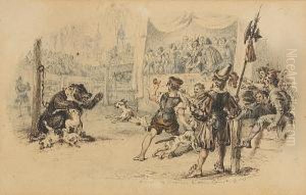 Depicts The Once-popular English
 Sport Of Bear-baiting. Identified On Verso Label As Being For 