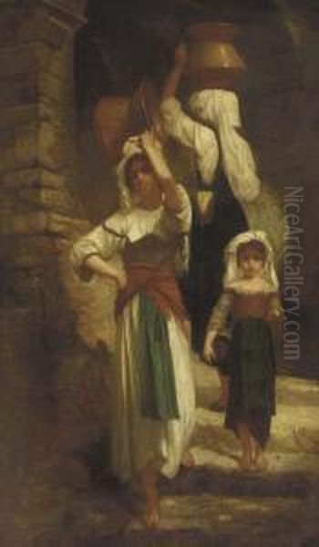 Water Carriers At The Well Oil Painting by Ernest Hebert