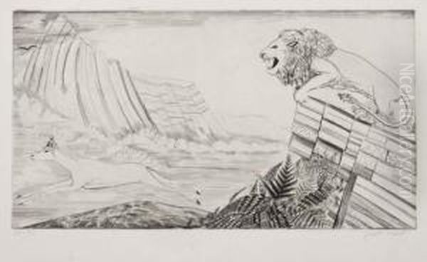 Lion A La Chasse Oil Painting by Joseph Hecht