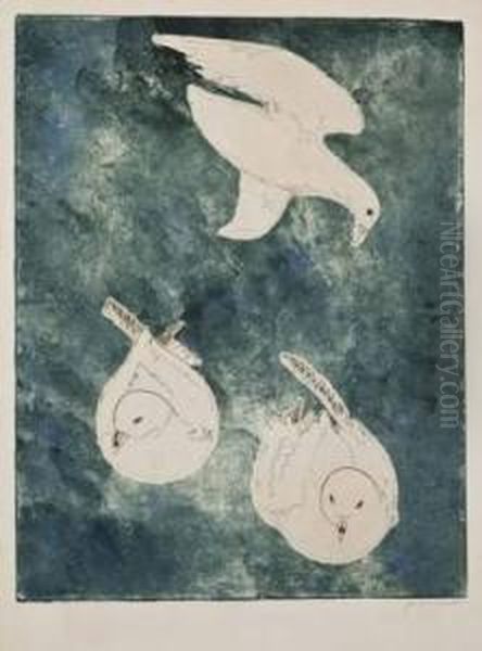 Pigeons Et Epervier Oil Painting by Joseph Hecht