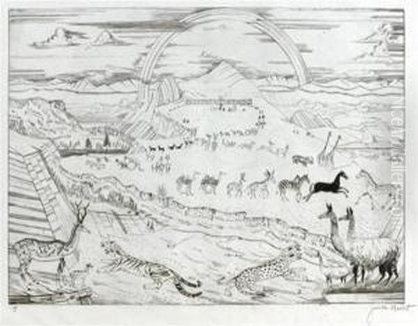 L'arche De Noe Avec Preface De 
Gustave Kahn. Textes De La Bible En Hebreu Et En Francais. Oil Painting by Joseph Hecht