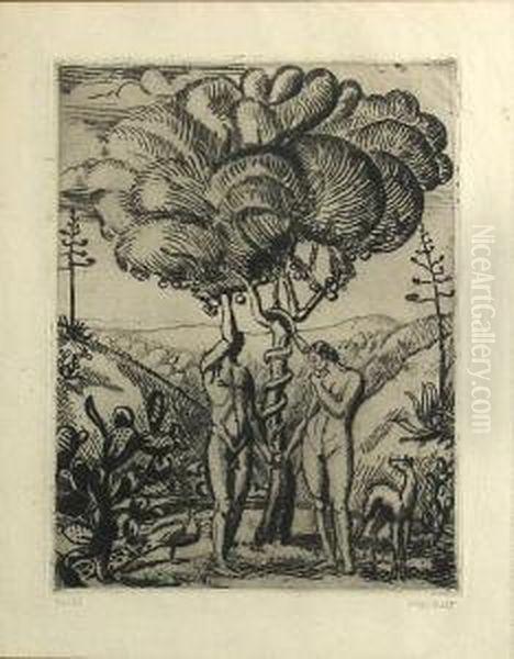 Adam And Eve Oil Painting by Joseph Hecht