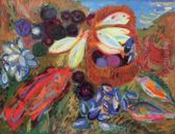 Nature Morte Aux Fruits De Mer Et Poissons Oil Painting by Joseph Hecht