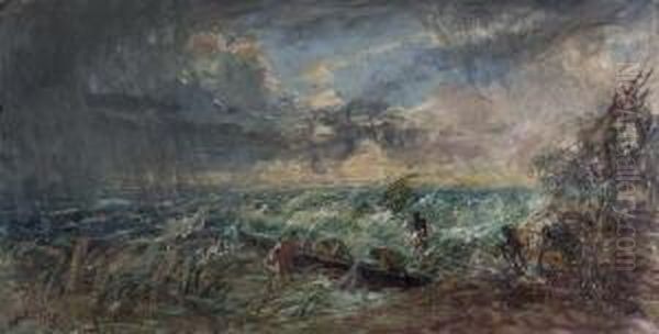 Fischerboote Bei Sturmischer
 See. Oil Painting by Hans Heider