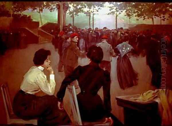 Sardanas in the Fountain of Saint Roque in Olot Oil Painting by Ramon Casas