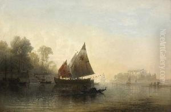 In Der Lagune Von
 Venedig. Oil Painting by Karl Heilmayer