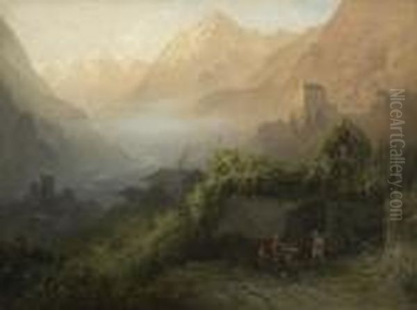 Gebirgslandschaft Im
 Abendlicht Oil Painting by Karl Heilmayer