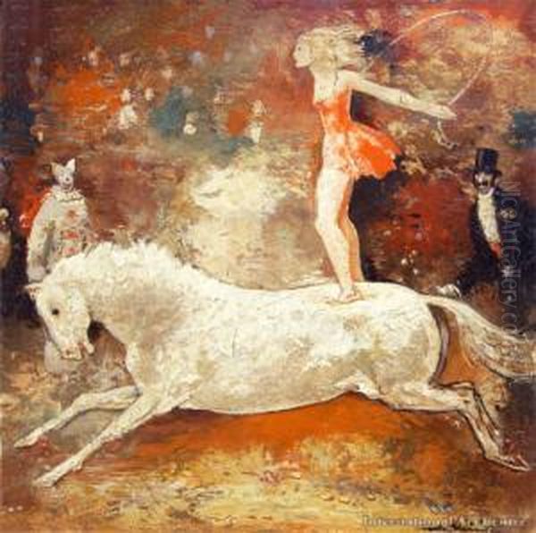 Circus Scene Oil Painting by Walter Heimig