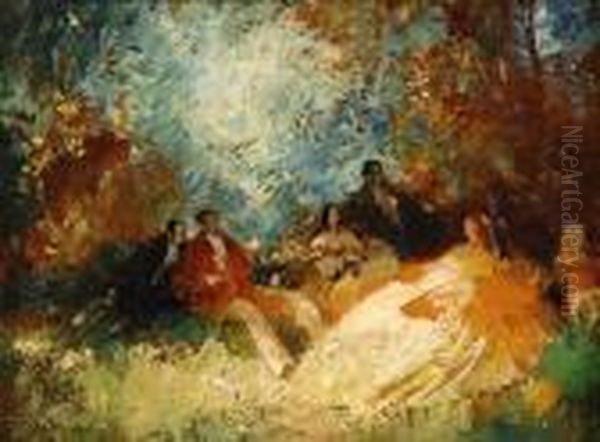 Feine Gesellschaft Beim Picknick. Oil Painting by Walter Heimig