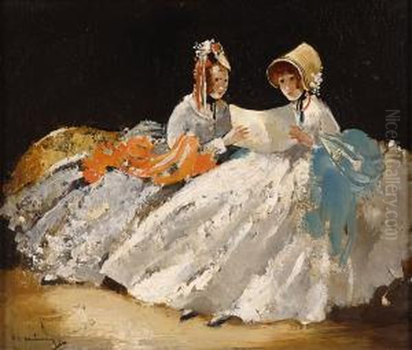Junge Damen Beim Lesen. Oil Painting by Walter Heimig