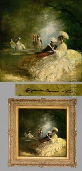 Krinolinendamen Und Reiter Im Park Oil Painting by Walter Heimig