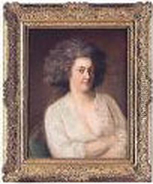 Portrait Of A Lady, Half-length, Seated, Wearing A White Dress Oil Painting by Johann Ernst, Julius Heinsius