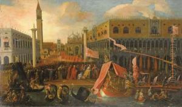 Lo Sbarco Alla Piazzetta Di San 
Marco Di Un Capitan Da Mar, Accolto Dal Doge Francesco Molin Oil Painting by Joseph the Younger Heintz