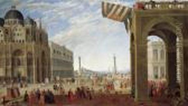 A View Of The Bacino From The 
Piazza San Marco With The Doge's Palace And The Church Of San Marco Oil Painting by Joseph the Younger Heintz