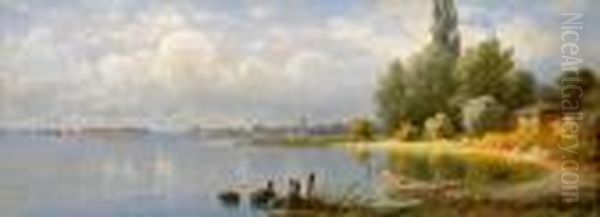 Blick Vom Osten Auf Die 
Inselstadt Lindau Im Morgendlichen Licht An Einem Sonnigen Fruhlingstag Oil Painting by Paul Heitinger