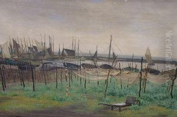 Harbour Scene Oil Painting by Viggo Helsted