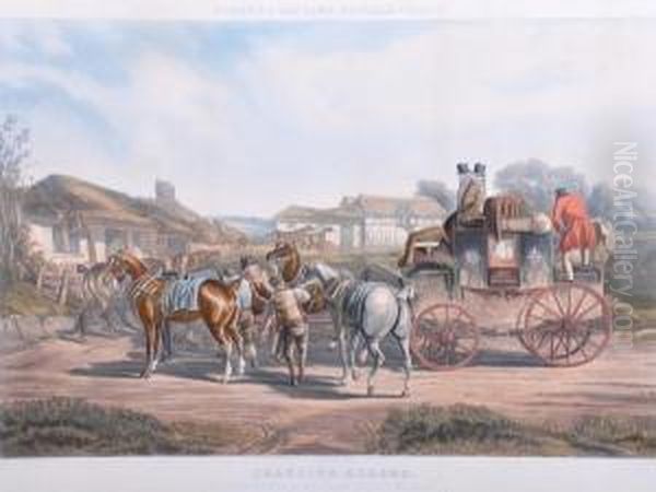 Pulling Up To
 Un-skid And Changing Horses. Oil Painting by Charles Cooper Henderson