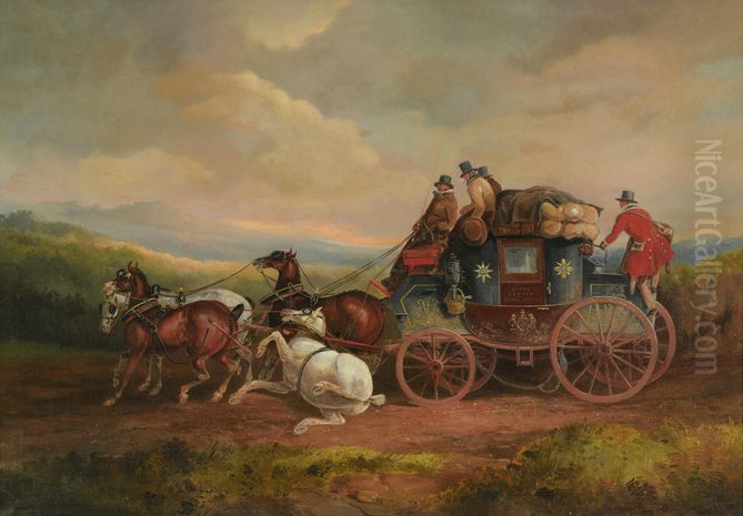 A Mishap On The Louth To London Royal Mail Coach Oil Painting by Charles Cooper Henderson