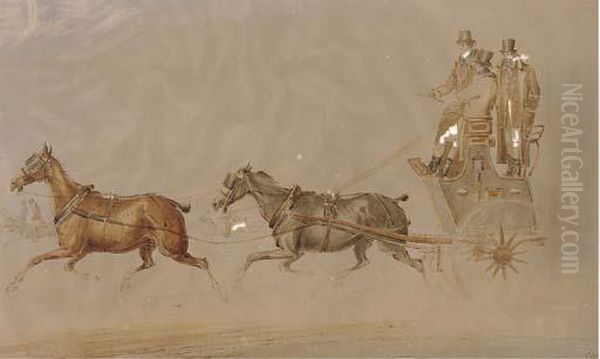 A Conversation On The Highway; And A Coach And Four Oil Painting by Charles Cooper Henderson