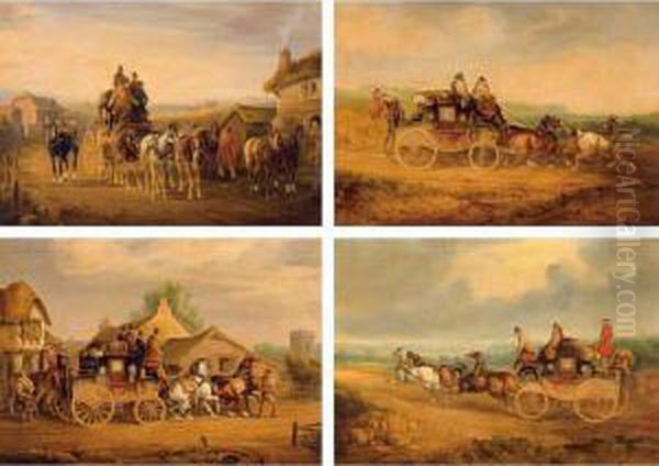 Coaching Scene; The Exeter 
London Royal Mail; The Exeter Yeovil London Royal Mail; The Leeds London
 Royal Mail Oil Painting by Charles Cooper Henderson