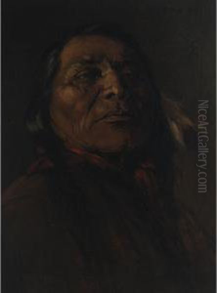 Portrait Of A Sioux Warrior Oil Painting by Henderson, James