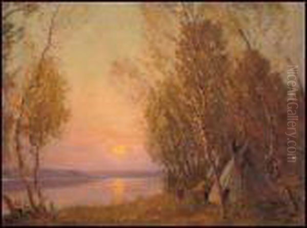 Camp On The Lake Oil Painting by Henderson, James