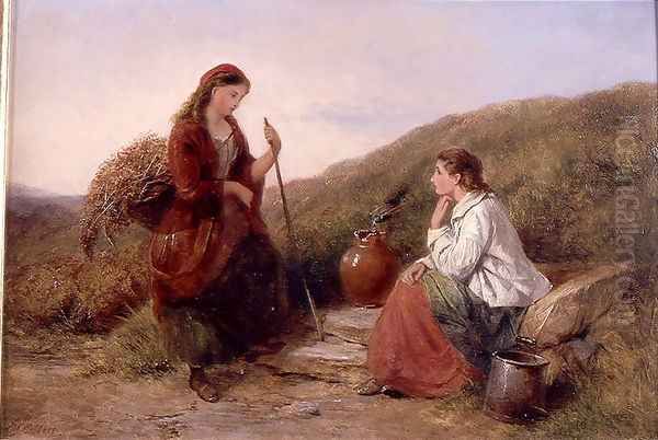 Two Young Ladies at the Well Oil Painting by Edward John Cobbett