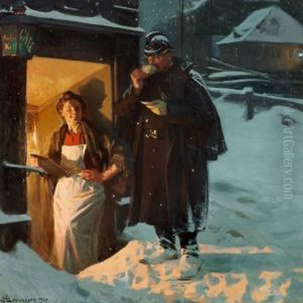 Efter Nattevagten Oil Painting by Erik Henningsen