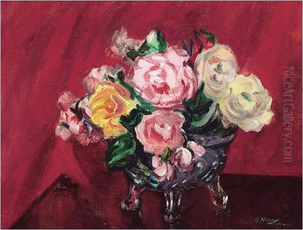 Still Life With Roses In A Bowl Oil Painting by Grace Henry