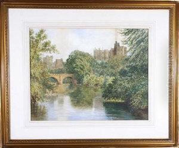 Alnwick Castle And The Lion Bridge Oil Painting by Wilson Hepple