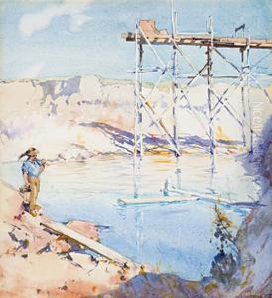The Old Sluicing Works, Buninyong Oil Painting by Harold Brocklebank Herbert